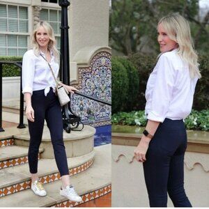 Spanx The Perfect Pants Stretch Elastic Waist Pull On Navy Dark Blue Size Small